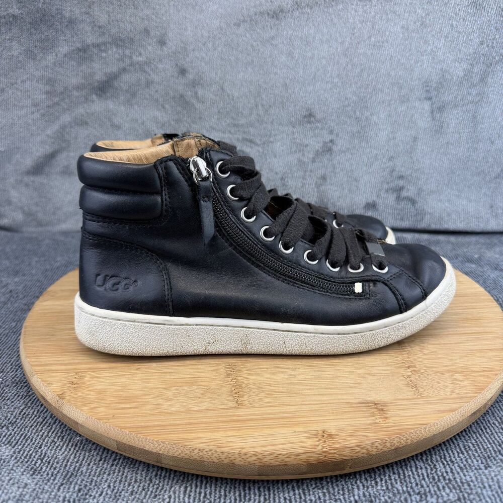 UGG Shoes Womens Size 6 Black Leather Side Zip Mid Top Casual Sneakers 1019663
